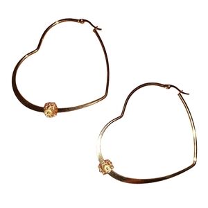 Big Gold Heart Hoop Earrings KATTA Flower Beads Large 60mm Hearts Floral Hoops